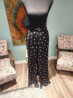 Nasty Gal Black Star-Print Wide Leg Pants
